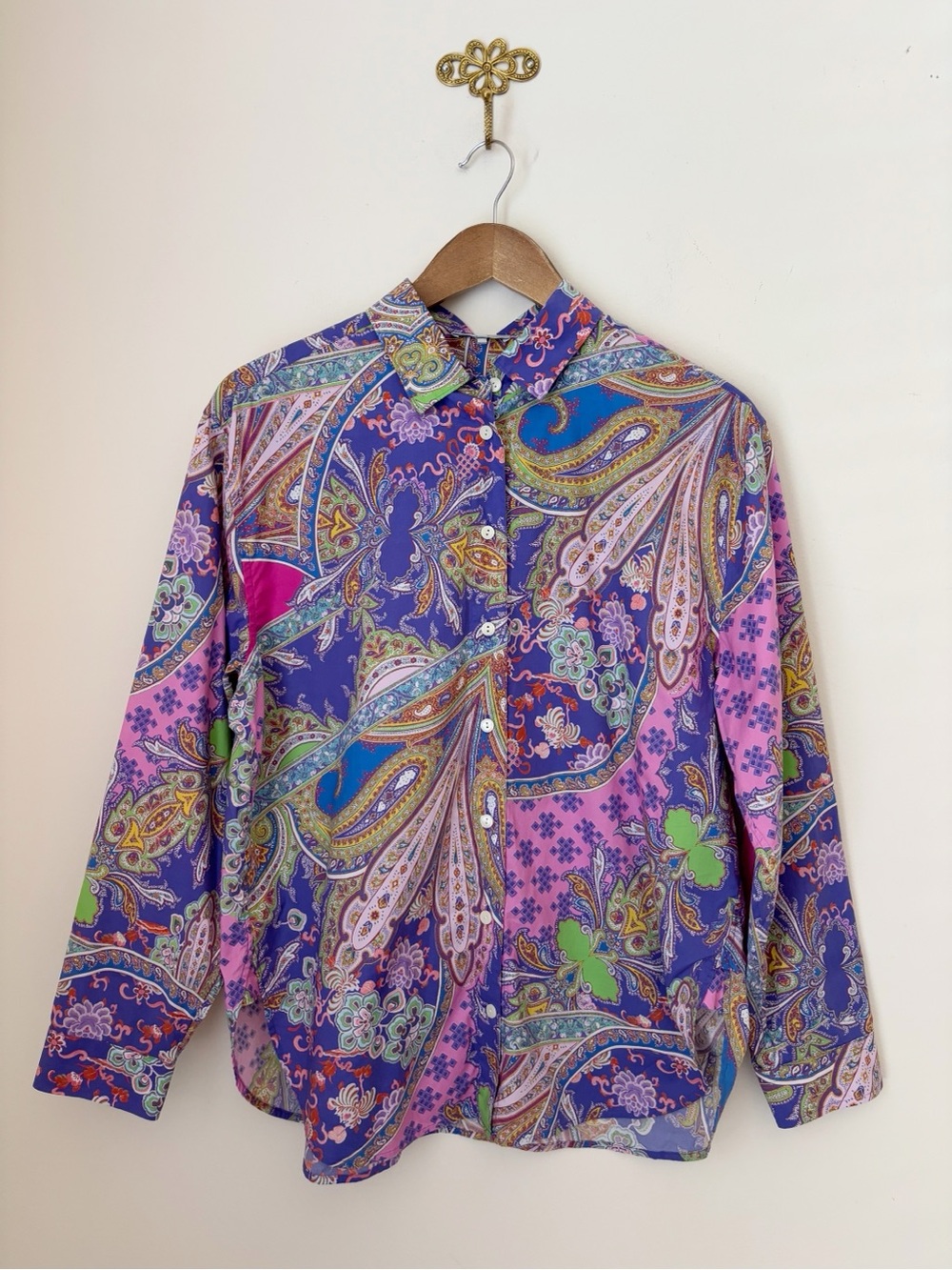 Hinson Wu Purple Paisley Halsey Button Front Shirt Medium